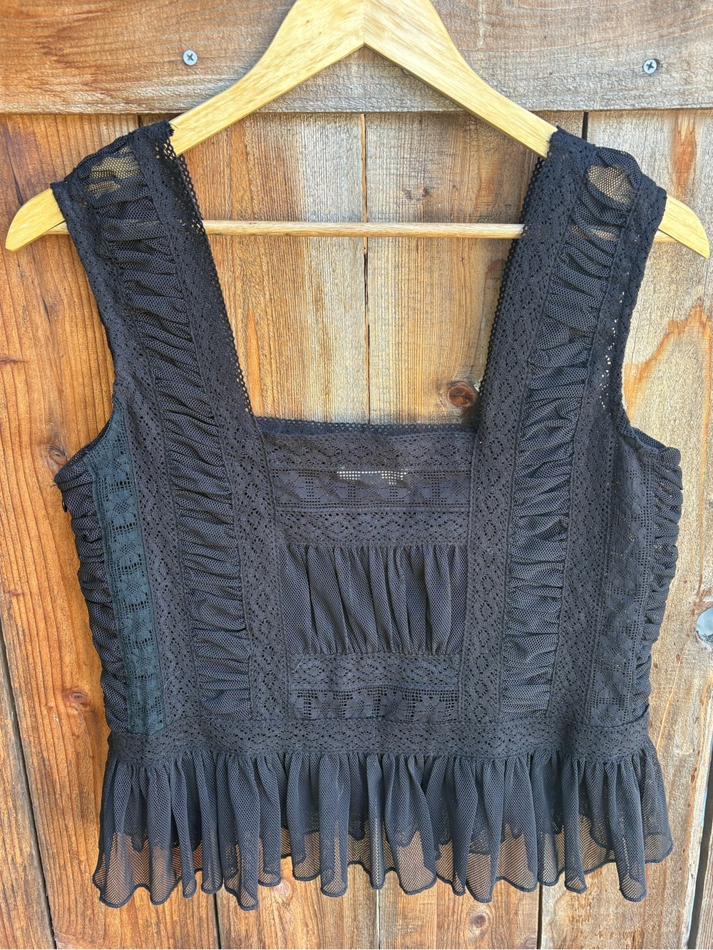 Women's Black Lace Ruffle Camisole Tank Top - Picture 2 of 7